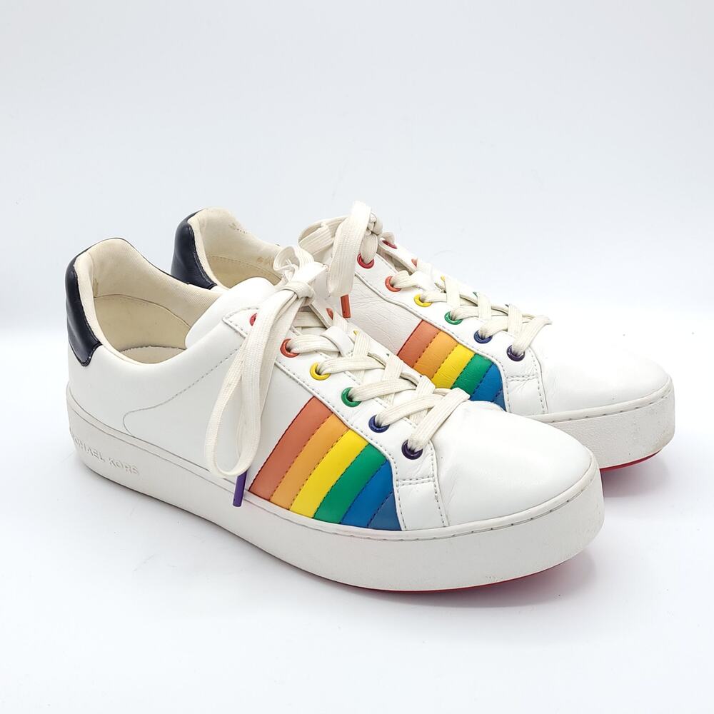 Michael Kors Poppy Rainbow white sneakers women's size 10 - Picture 2 of 9